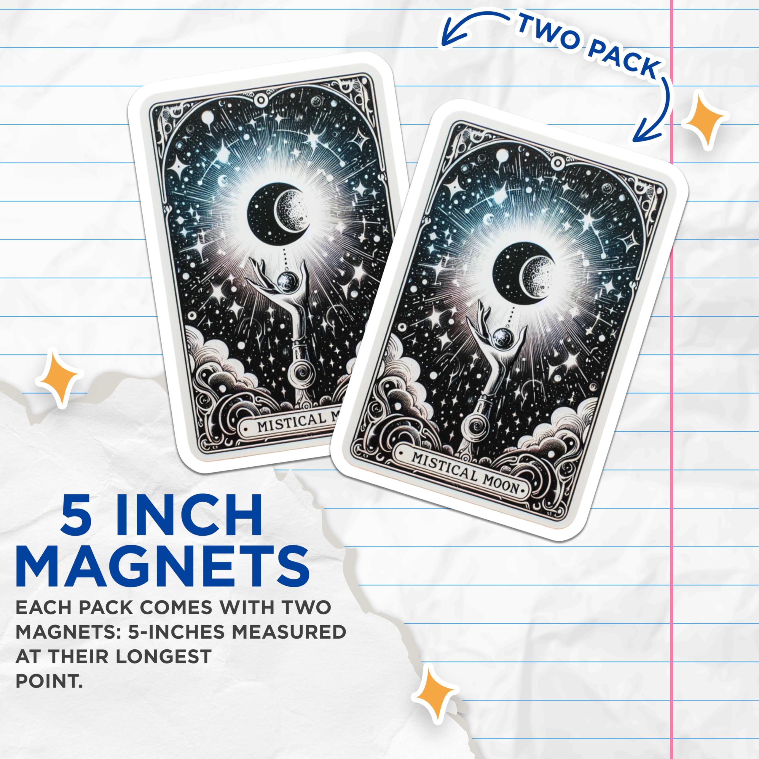 (2 Pack) Mistical Moon Magnets - Celestial Art Decor - Cosmic Spiritual Design - 5 Inches On Longest Side - Thick Durable Magnet - Made in USA - MAG22149