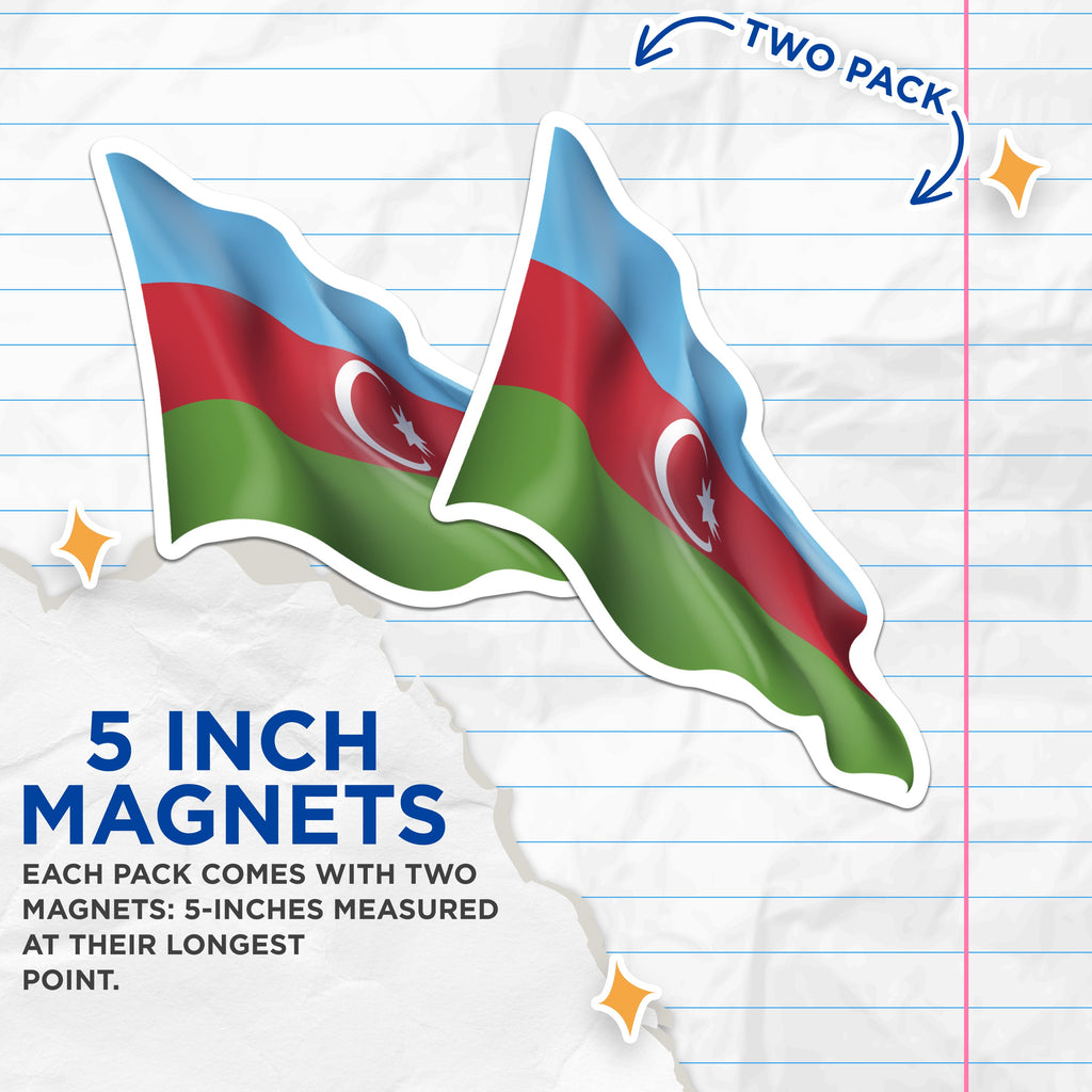 (2 Pack) Azerbaijan Flag Magnets - Azerbaijani Culture Refrigerator Magnet - National Pride Travel Souvenir Collectible Emblem - 5" - Durable Magnet - Made in USA - MAG37475