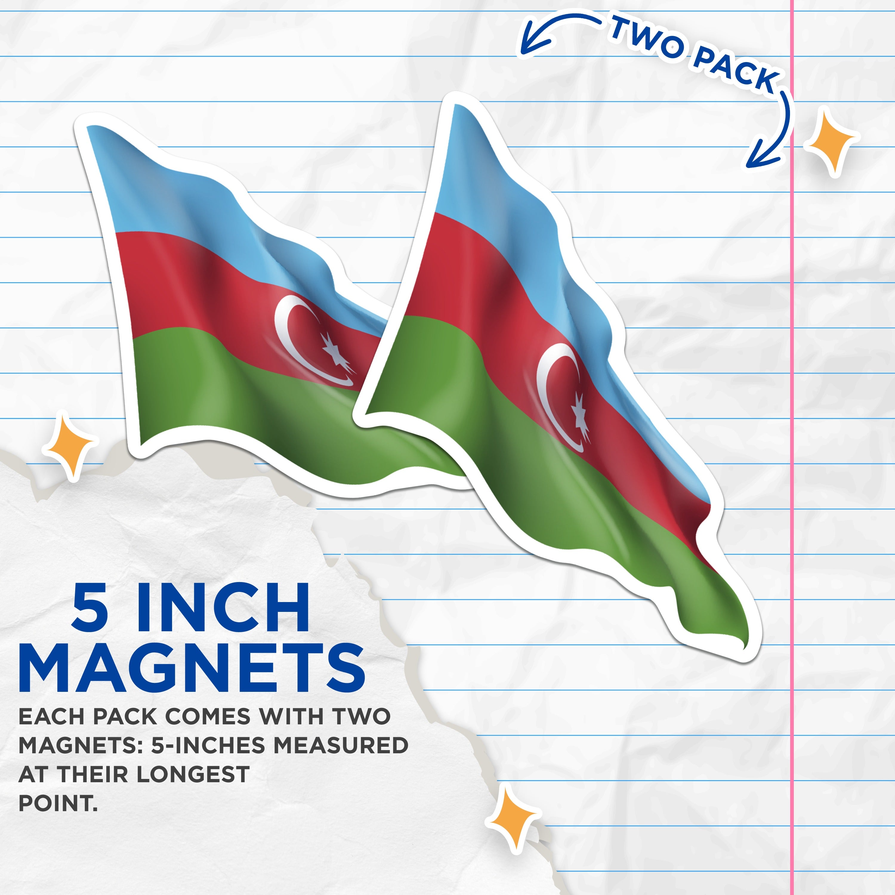 (2 Pack) Azerbaijan Flag Magnets - Azerbaijani Culture Refrigerator Magnet - National Pride Travel Souvenir Collectible Emblem - 5" - Durable Magnet - Made in USA - MAG37475