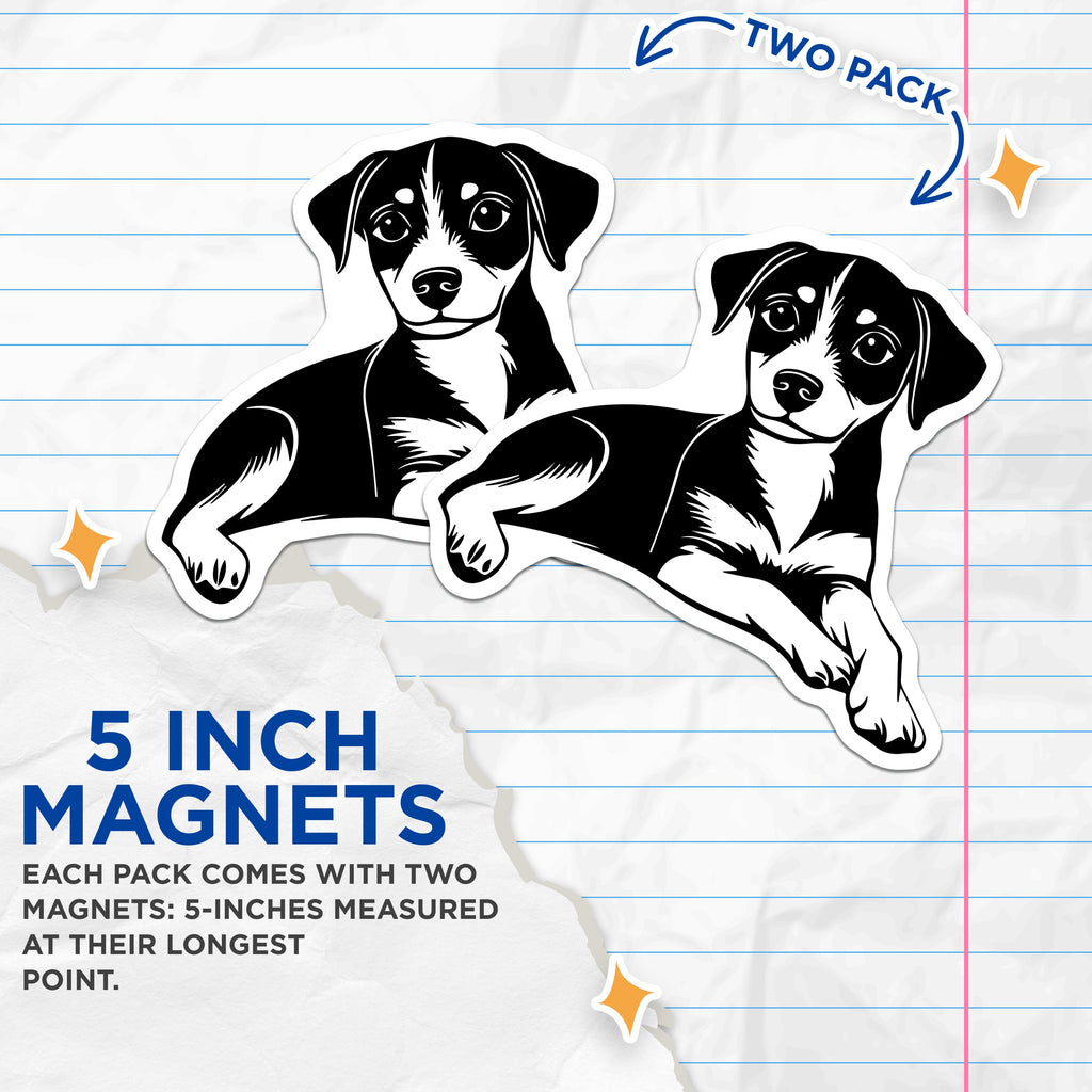 (2 Pack) Adorable Puppy Dog Magnets - Black White Pet Art - Dog Lover Decor - Refrigerator Decor - 5 Inches On Longest Side - Thick Durable Magnet - Made in USA - MAG36726