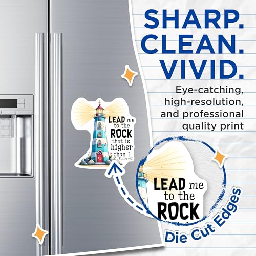 (2 Pack) Lead Me to The Rock Magnets - Inspirational Quote - Lighthouse Decor - Faith Encouragement - 5" On Longest Side - for Cars, Fridges, Toolboxes - Made in USA - MAG8093
