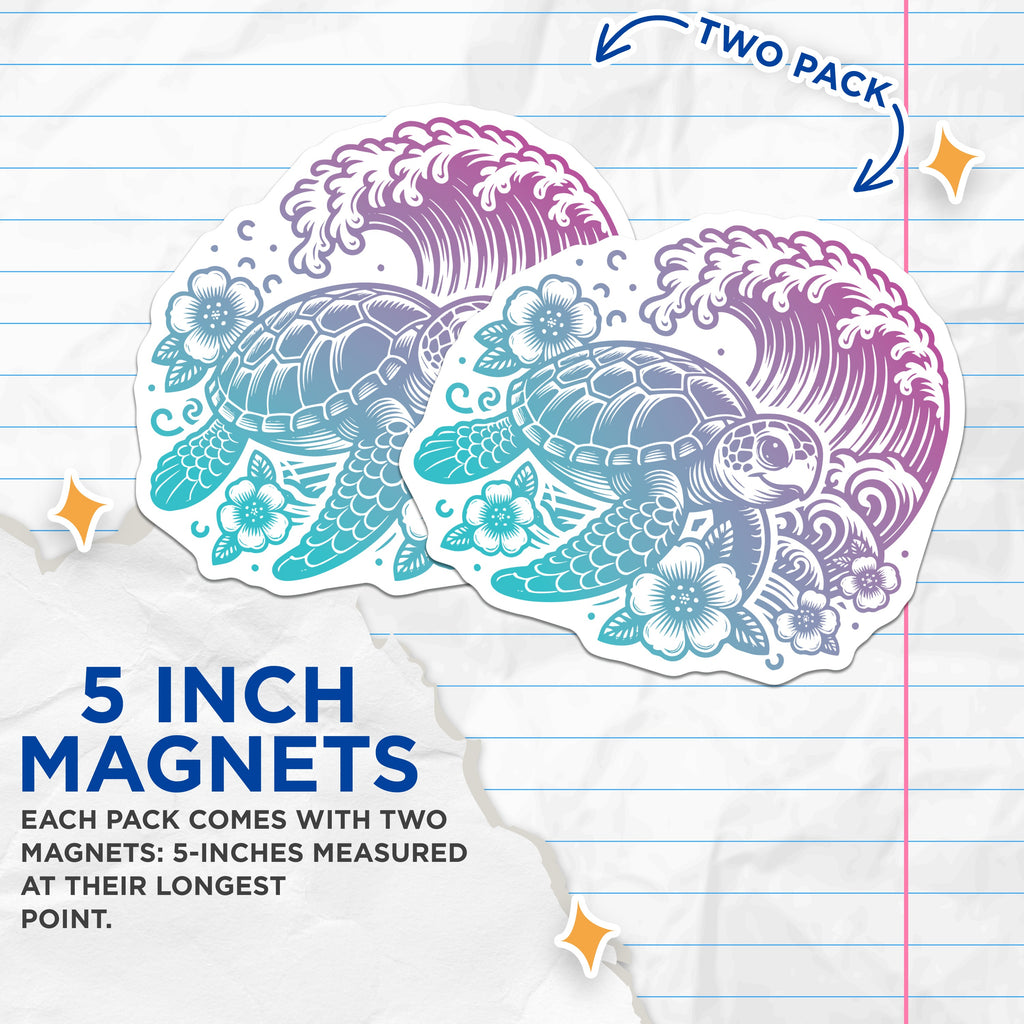 (2 Pack) Sea Turtle Ocean Waves Magnets - Hawaiian Beach Refrigerator Decor - Marine Life Art Nature Lover Souvenir - 5 Inches On Longest Side - Thick Durable Magnet - Made in USA - MAG37975