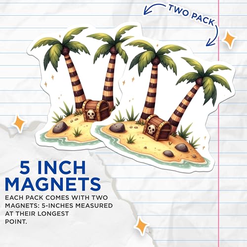 (2 Pack) Island Treasure Chest Magnets - Pirate-Themed Decor - Palm Trees Magnet - Adventure Decoration for Home or Office - 5" On Longest Side - for Cars, Fridges, Toolboxes - Made in USA - MAG6797