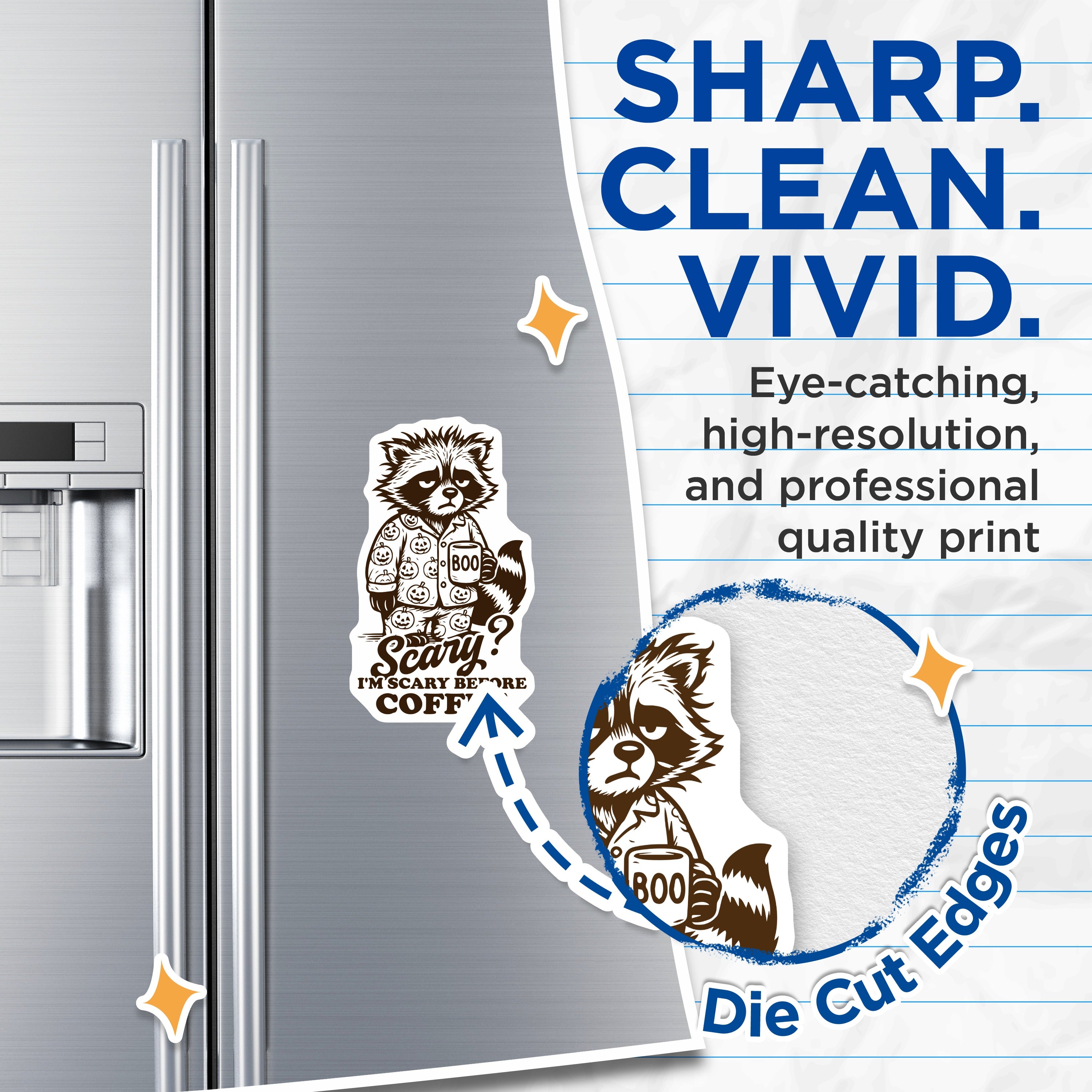 (2 Pack) Raccoon Coffee Magnets - Funny Halloween Decor - Grumpy Animal Fridge Accessory - 5 Inches On Longest Side - Thick Durable Magnet - Made in USA - MAG39631