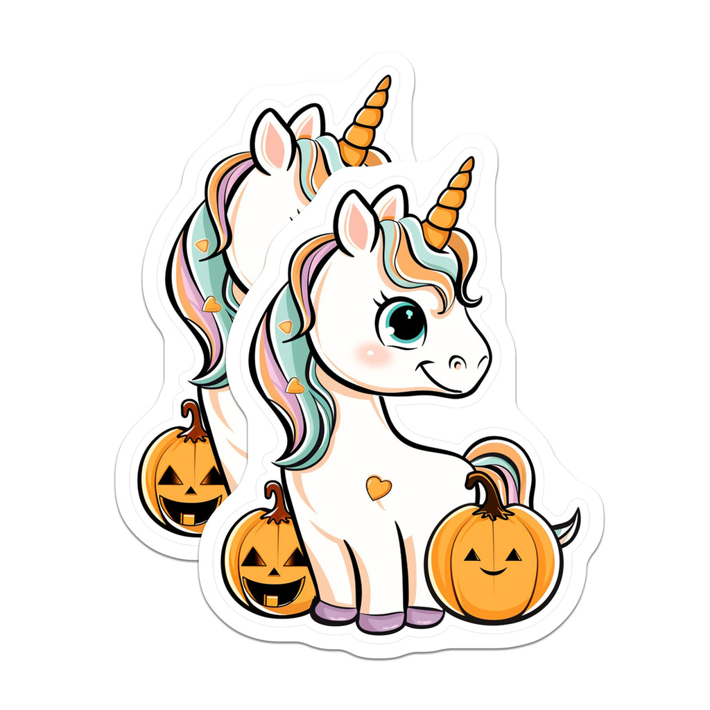 (2 Pack) Cute Unicorn Halloween Magnets - Jack O Lantern Fall Decor - Spooky Cute Fantasy Fridge Locker Board Decor - 5 Inches On Longest Side - Thick Durable Magnet - Made in USA - MAG39897