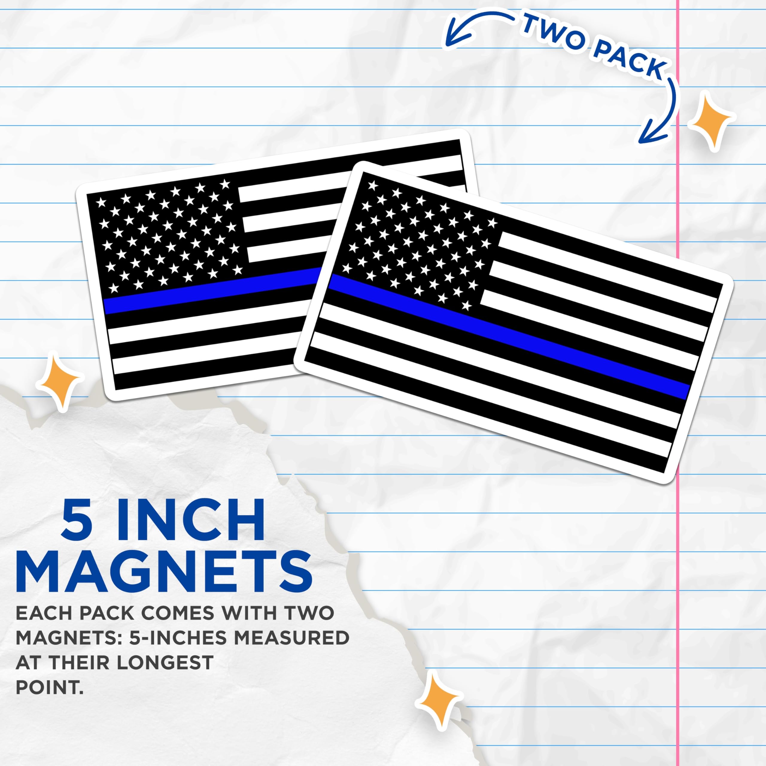 (2 Pack) Thin Blue Line American Flag Magnets - Law Enforcement Officers Support - Police Family Hero Appreciation Emblem - 5 Inches On Longest Side - Thick Durable Magnet - Made in USA - MAG22829