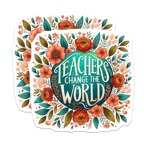 (2 Pack) Teachers Change The World Magnets - Inspirational Teacher - Floral Magnet - 5" On Longest Side - for Cars, Fridges, Toolboxes - Made in USA - MAG4424