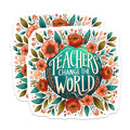 (2 Pack) Teachers Change The World Magnets - Inspirational Teacher - Floral Magnet - 5" On Longest Side - for Cars, Fridges, Toolboxes - Made in USA - MAG4424