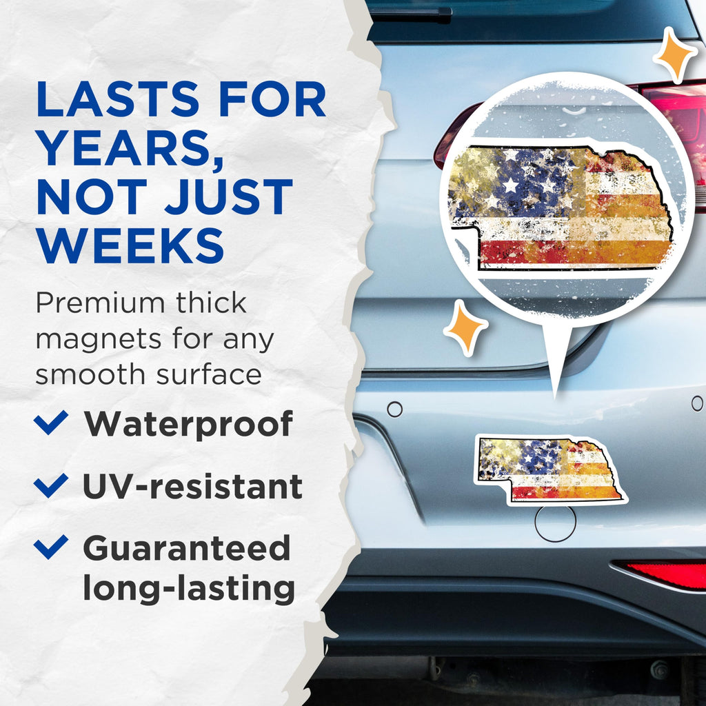 (2 Pack) Nebraska Flag Magnets - Patriotic Home Decor - State Pride Souvenir - 5" On Longest Side - Premium Magnet - for Cars, Refrigerators, Toolboxes, Lockers - Made in USA - MAG18979