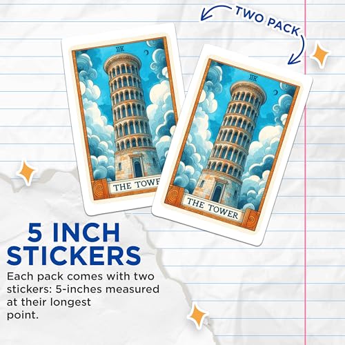 (2 Packs) The Tower Tarot Card Stickers - Spiritual Metaphysical Mystic Magial Decals - 5 Inches On Longest Side - Premium Vinyl Decal - Sticks to Any Smooth Flat Surface - Made in USA - BMCS2266