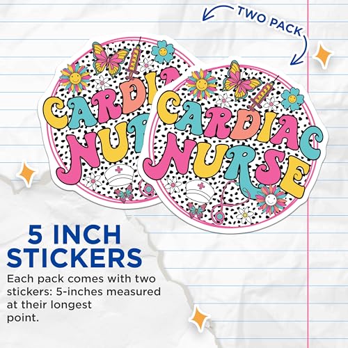 (2 Pack) Cardiac Nurse Stickers - Nurse Appreciation - Medical Professional Gifts - 5" On Longest Side - Sticks to Smooth Flat Surfaces - Made in USA - BMCS9141