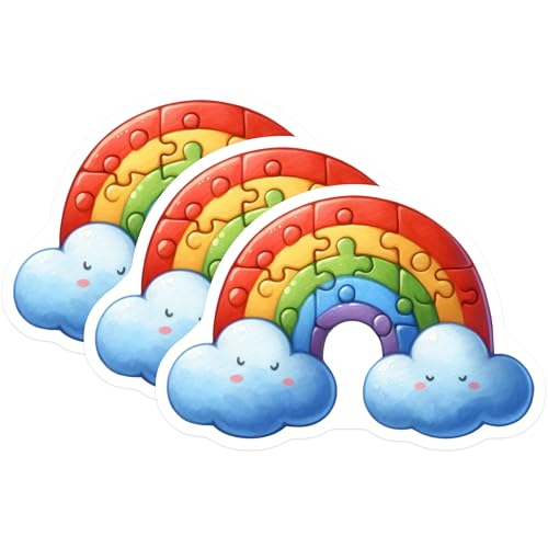 (3 Pack) Rainbow Decals - Puzzle Rainbow - Cloud Decals - 3 Inches On Longest Side - Easy Peel & Apply - Made in USA - 3MCS6017