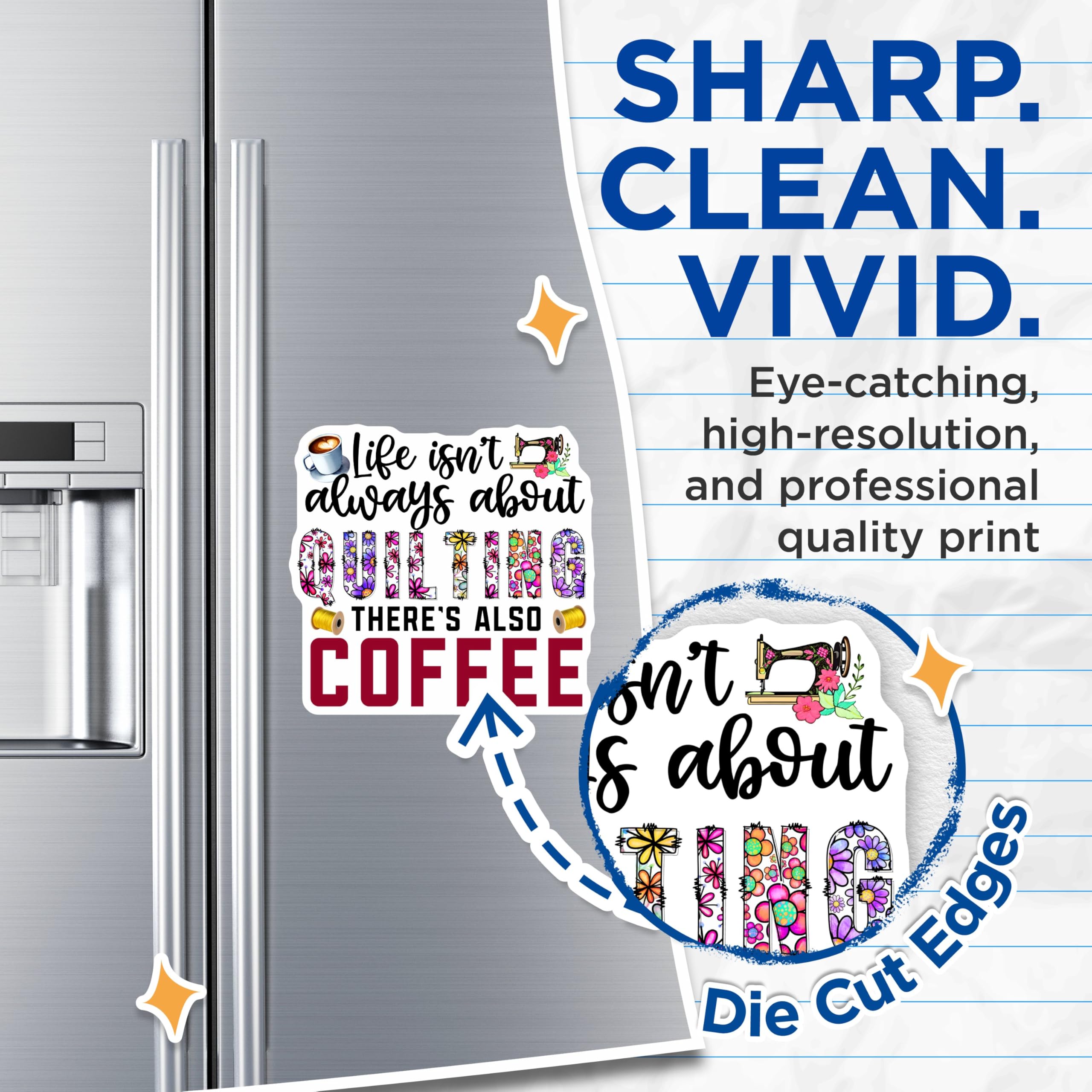 (2 Pack) Life Isn t Always About Quilting Magnets - Coffee Lover Magnets - Sewing Room - Quilting Quotes Magnets - 5" On Longest Side - for Cars, Fridges, Toolboxes - Made in USA - MAG4280