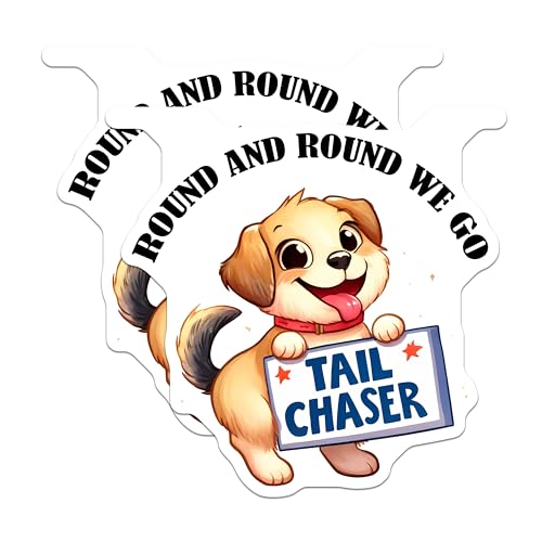 (2 Pack) Round and Round We Go Tail Chaser Magnets - Cute Dog Magnets - Fun Fridge Magnets for Kids - 5" On Longest Side - for Cars, Fridges, Toolboxes - Made in USA - MAG3735