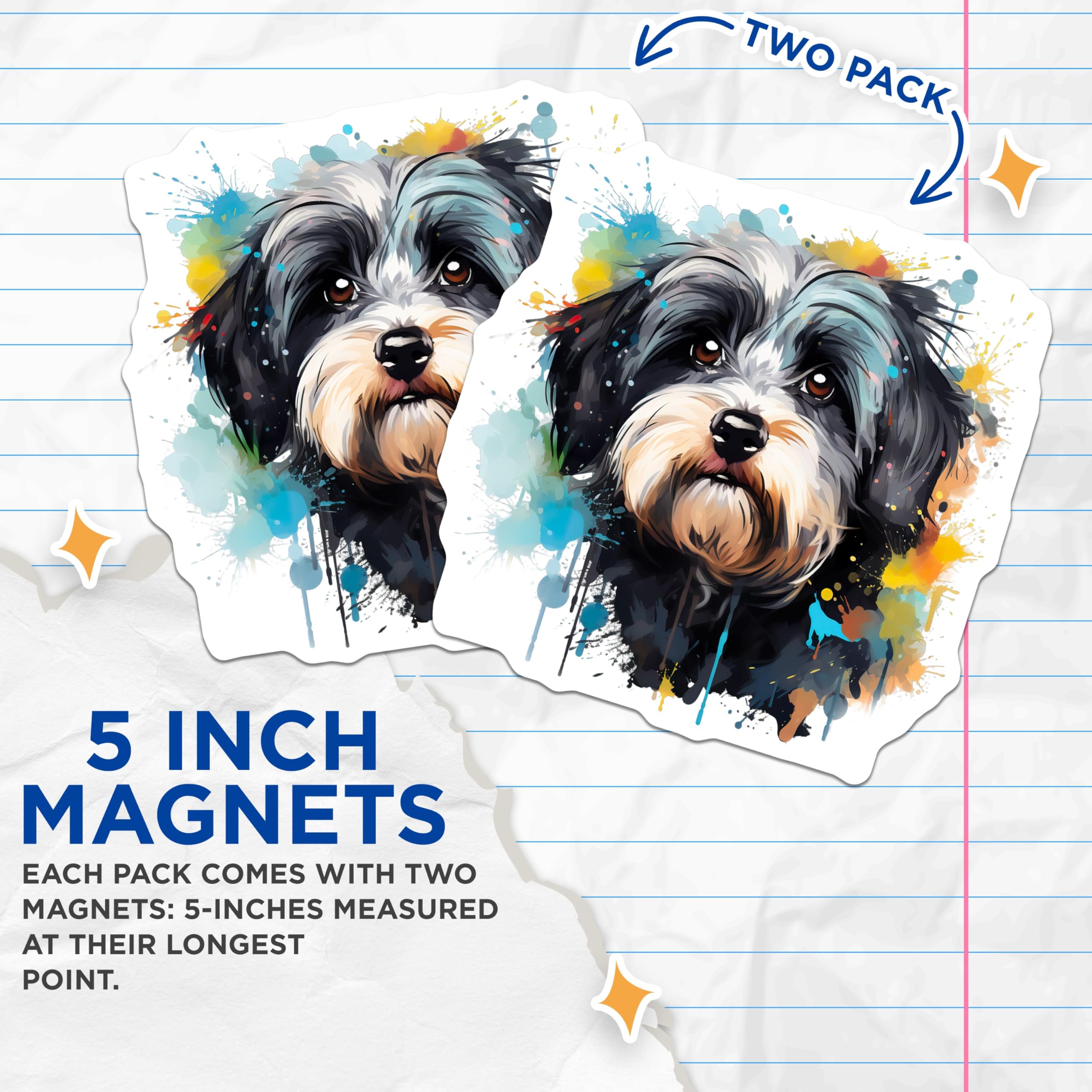 (2 Pack) Cute Dog Magnets - Watercolor Pet Art Magnets - Animal Lover Fridge Decor - 5 Inches On Longest Side - Thick Durable Magnet - Made in USA - MAG28068
