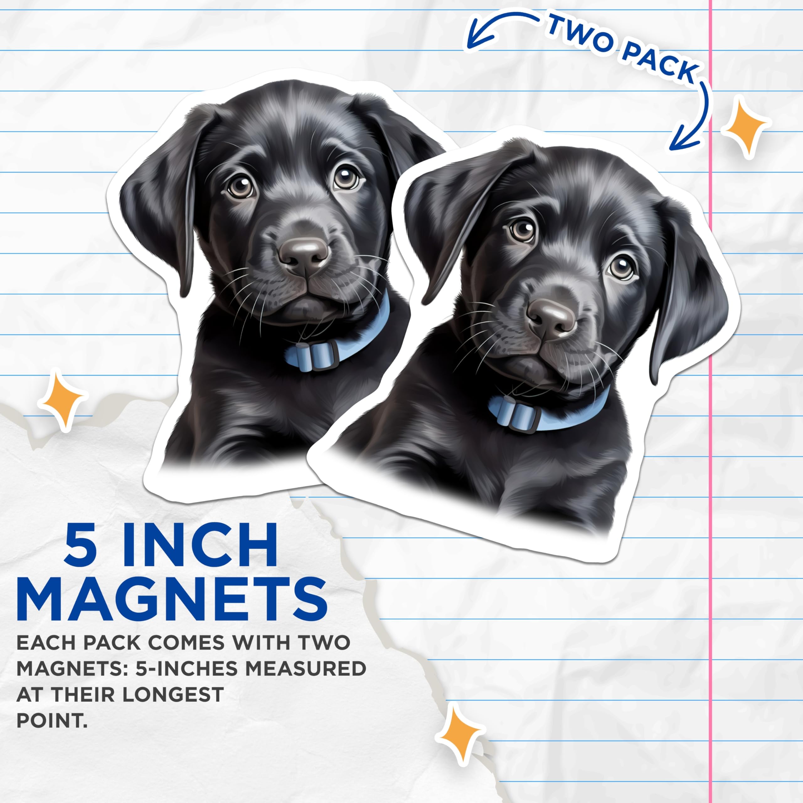 (2 Pack) Black Lab Puppy Magnets - Cute Labrador Retriever Dog Lover Collectible - Pet Owner Refrigerator Decor - 5 Inches On Longest Side - Thick Durable Magnet - Made in USA - MAG25078