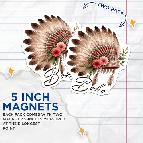 (2 Pack) Boho Feather Headdress Magnets - 5" On Longest Side - for Cars, Fridges, Toolboxes - Made in USA - MAG7542