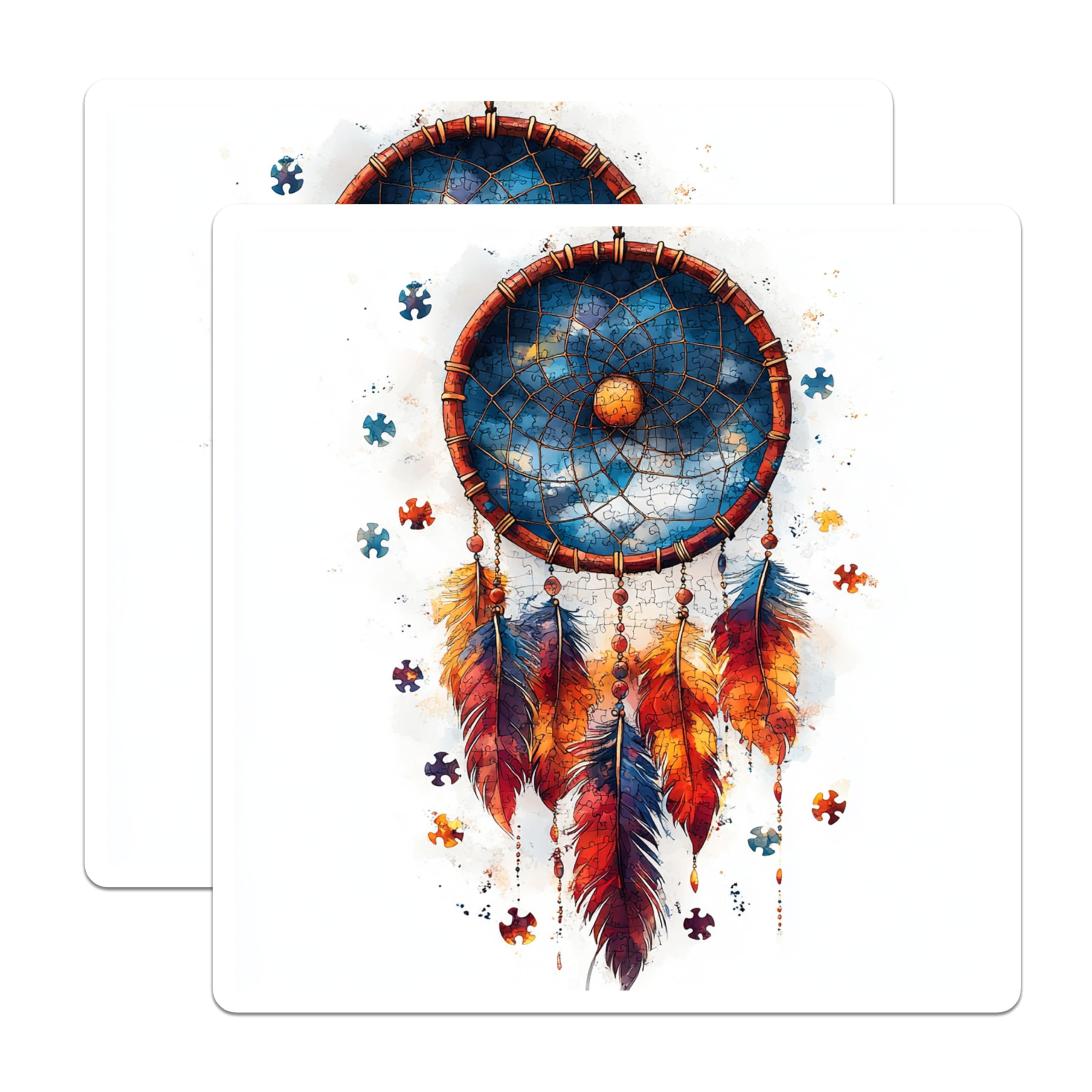 (2 Pack) Dreamcatcher Magnets - Intricate Puzzle Piece Art - Bohemian Feather Decor - Mystical Spiritual Home Accents - 5 Inches On Longest Side - Thick Durable Magnet - Made in USA - MAG23596