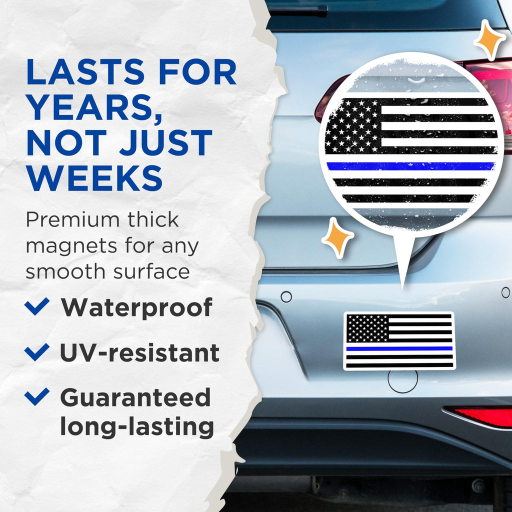 (2 Pack) Thin Blue Line Magnets - Law Enforcement Support - American Flag Decal for Leo - 5 Inches On Longest Side - Thick Durable Magnet - Made in USA - MAG23241