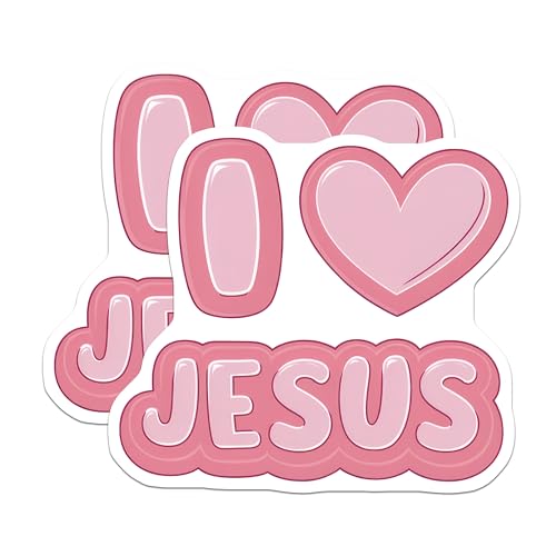 (2 Pack) I Love Jesus Stickers - Religious Faith - Christian Belief - 5" On Longest Side - Sticks to Smooth Flat Surfaces - Made in USA - BMCS8896