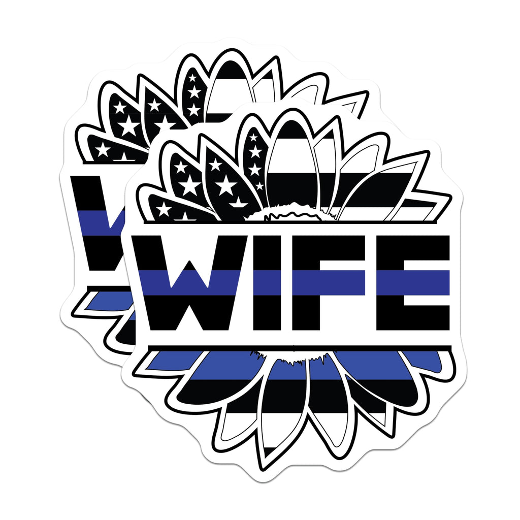 (2 Pack) Thin Blue Line Wife Magnets - Police Leo Spouse Support - American Flag Sunflower Decor - 5 Inches On Longest Side - Thick Durable Magnet - Made in USA - MAG20307