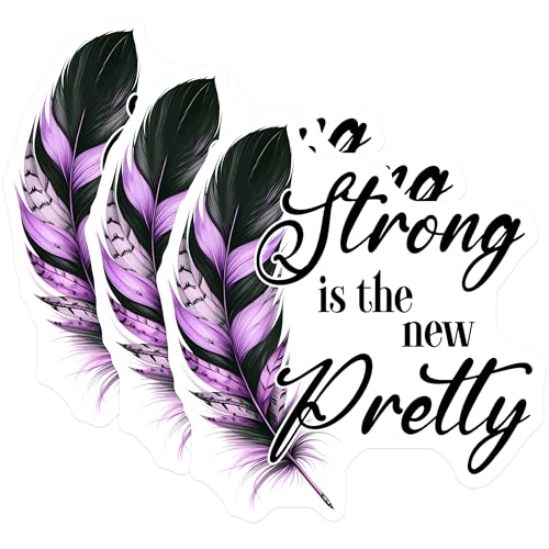(3 Pack) Strong is The New Pretty Decals - Motivational Quote - Feather Illustration Decal - 3 Inches On Longest Side - Easy Peel & Apply - Made in USA - 3MCS6308