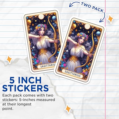 (2 Pack) Sagittarius Zodiac Stickers - Celestial Astrology Stickers - Horoscope Art Stickers - Star Sign Stickers - 5" On Longest Side - Sticks to Smooth Flat Surfaces - Made in USA - BMCS5289