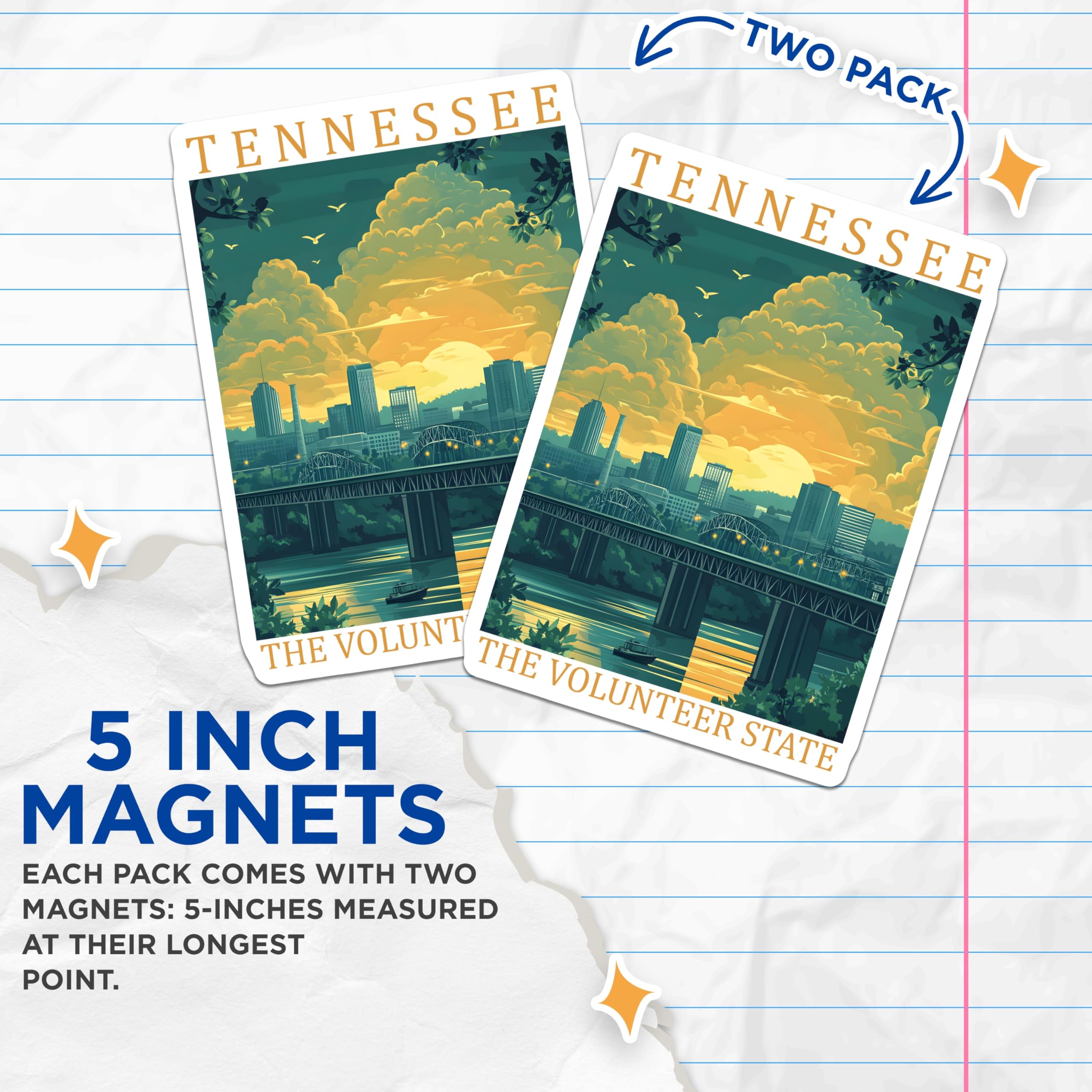 (2 Pack) Tennessee Magnets - The Volunteer State Artwork - Tennessee Decor Souvenir - 5" On Longest Side - Premium Magnet - for Cars, Refrigerators, Toolboxes, Lockers - Made in USA - MAG18709
