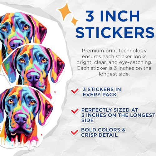 (3 Pack) Colorful Dog Decals - Abstract Art Dog - Laptop Decals - 3 Inches On Longest Side - Easy Peel & Apply - Made in USA - 3MCS0742