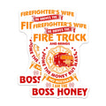 (2 Pack) Firefighter Wife Magnets - Boss Honey Spouse Pride - Fire Truck Hero Decor - First Responder Family Life - 5 Inches On Longest Side - Thick Durable Magnet - Made in USA - MAG20356