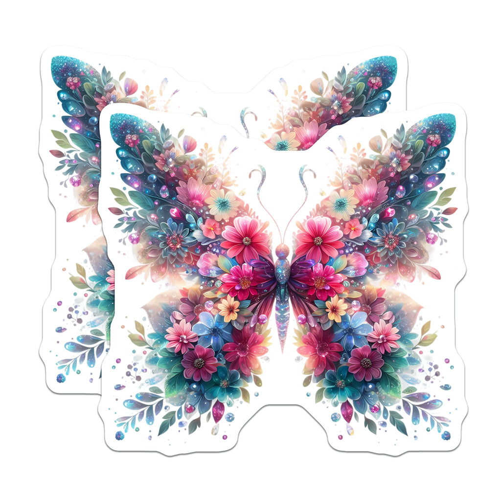 (2 Pack) Floral Butterfly Magnets - Whimsical Flower Decor - Spring Refrigerator Magnet Set - Vibrant Nature Art - 5 Inches On Longest Side - Thick Durable Magnet - Made in USA - MAG39121
