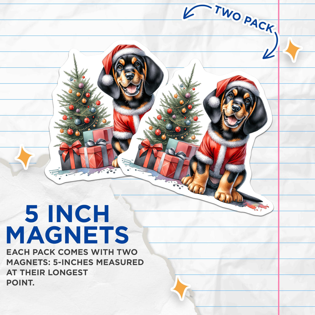 (2 Pack) Christmas Puppy Magnets - Adorable Santa Dog Holiday Decor - Festive Pet Art for Refrigerators, Lockers, Dishwashers - 5 Inches On Longest Side - Thick Durable Magnet - Made in USA - MAG24990