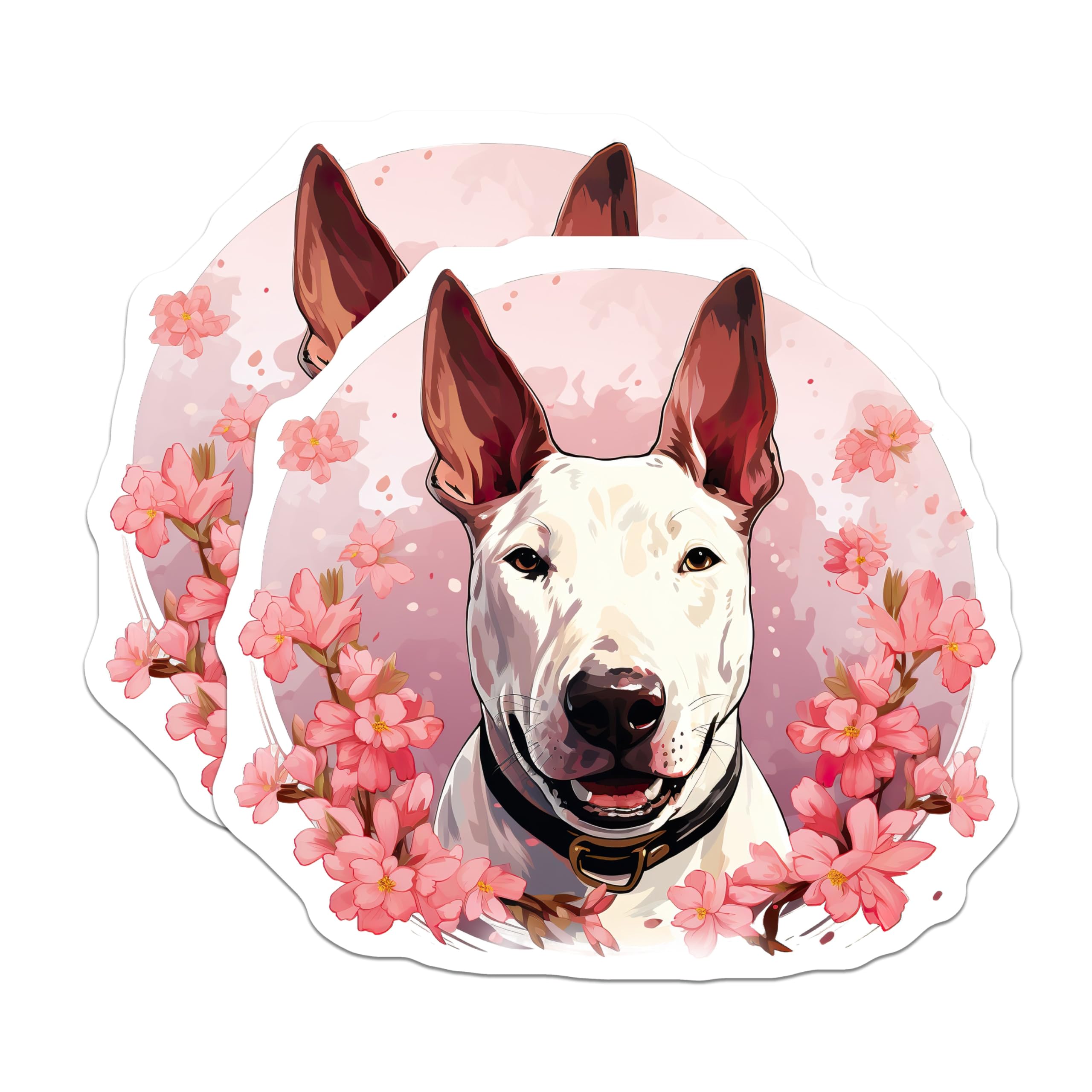 (2 Pack) Bull Terrier Magnets - Cute Dog Lover Pet Parent - Spring Floral Sakura Decor - 5 Inches On Longest Side - Thick Durable Magnet - Made in USA - MAG28153