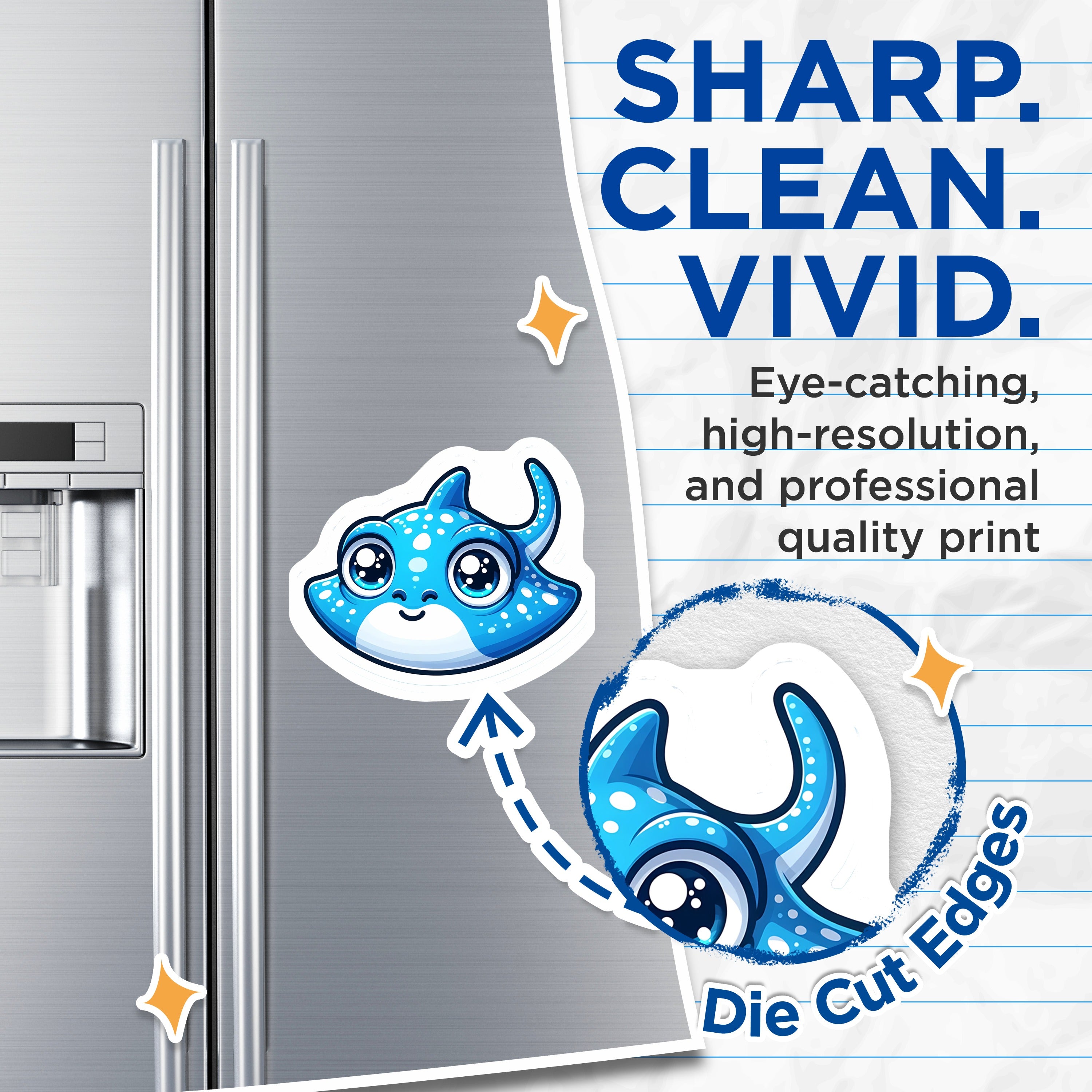 (2 Pack) Manta Ray Magnets - Cute Ocean Decor - Kawaii Animal Fridge Art - 5 Inches On Longest Side - Thick Durable Magnet - Made in USA - MAG39303