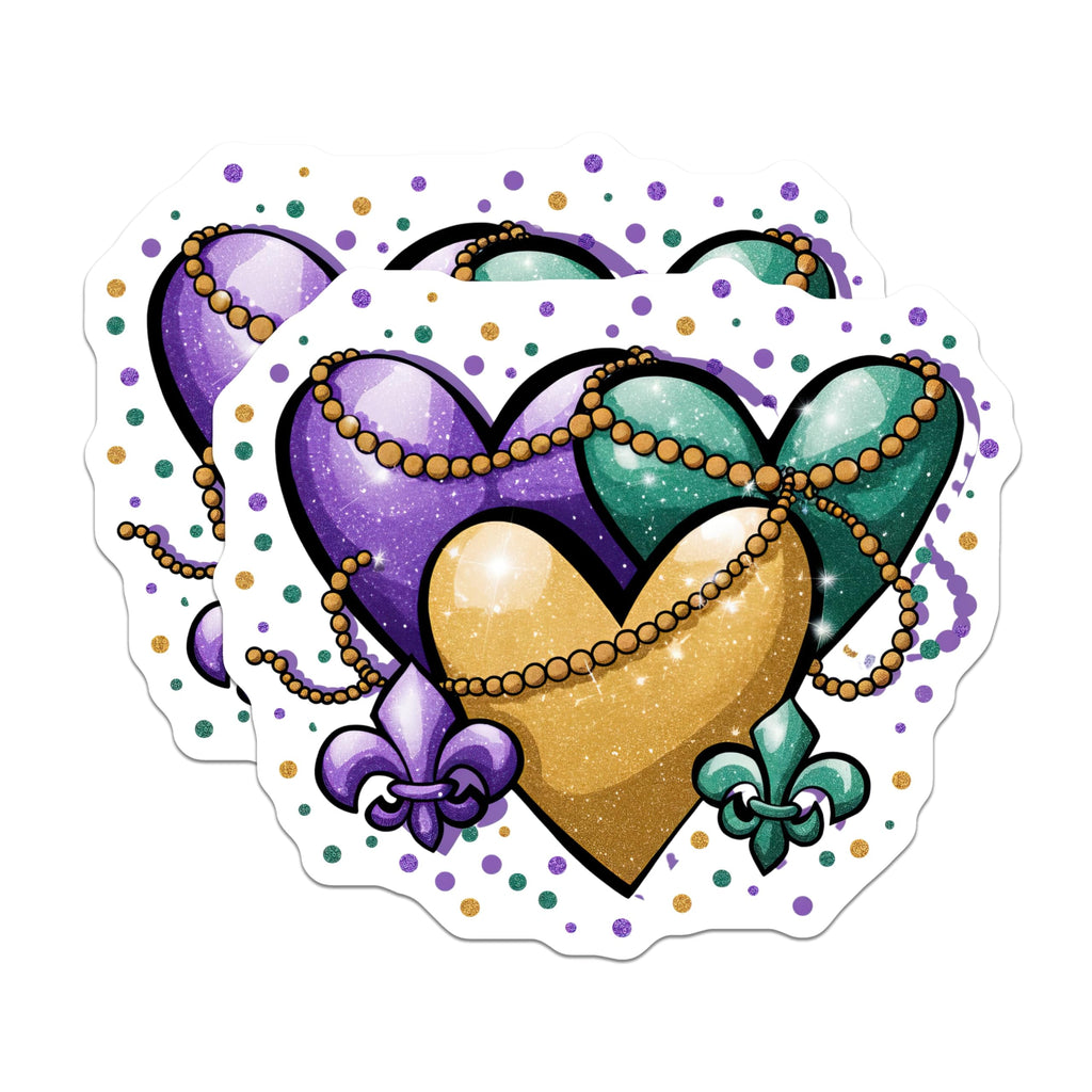 (2 Pack) Mardi Gras Heart Magnets - New Orleans Decor - Party Celebration Souvenir - 5" On Longest Side - Premium Magnet - for Cars, Refrigerators, Toolboxes, Lockers - Made in USA - MAG14373