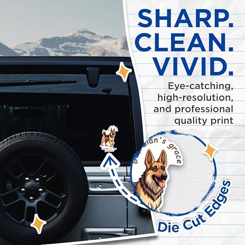 (2 Packs) German Shepherd Stickers - Guardian's Grace Fearless and True Protector Decals - 5 Inches On Longest Side - Premium Vinyl Decal - Sticks to Any Smooth Flat Surface - Made in USA - BMCS2373