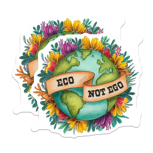(2 Pack) Eco Not Ego Stickers - Environmental Awareness - Earth Friendly Decals - 5" On Longest Side - Sticks to Smooth Flat Surfaces - Made in USA - BMCS7693
