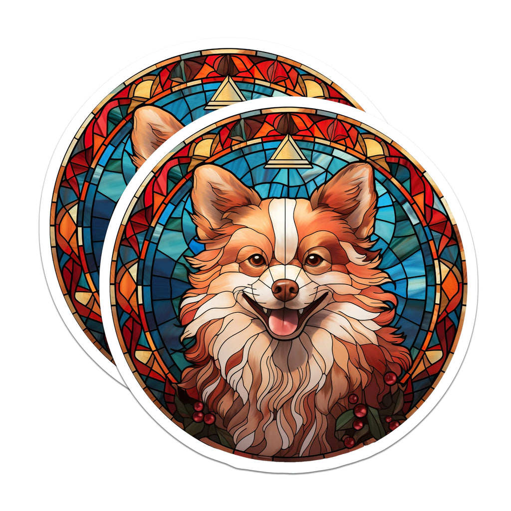 (2 Pack) Stained Glass Dog Magnets - Corgi Pomeranian Art - Whimsical Pet Fridge Decor - 5 Inches On Longest Side - Thick Durable Magnet - Made in USA - MAG28671