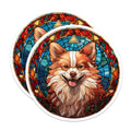 (2 Pack) Stained Glass Dog Magnets - Corgi Pomeranian Art - Whimsical Pet Fridge Decor - 5 Inches On Longest Side - Thick Durable Magnet - Made in USA - MAG28671
