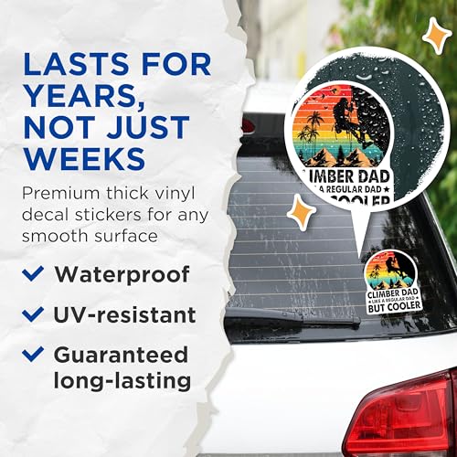 (2 Pack) Climber Dad Stickers - Rock Climbing Dad Stickers - Outdoors Adventure Stickers - 5" On Longest Side - Sticks to Smooth Flat Surfaces - Made in USA - BMCS3963