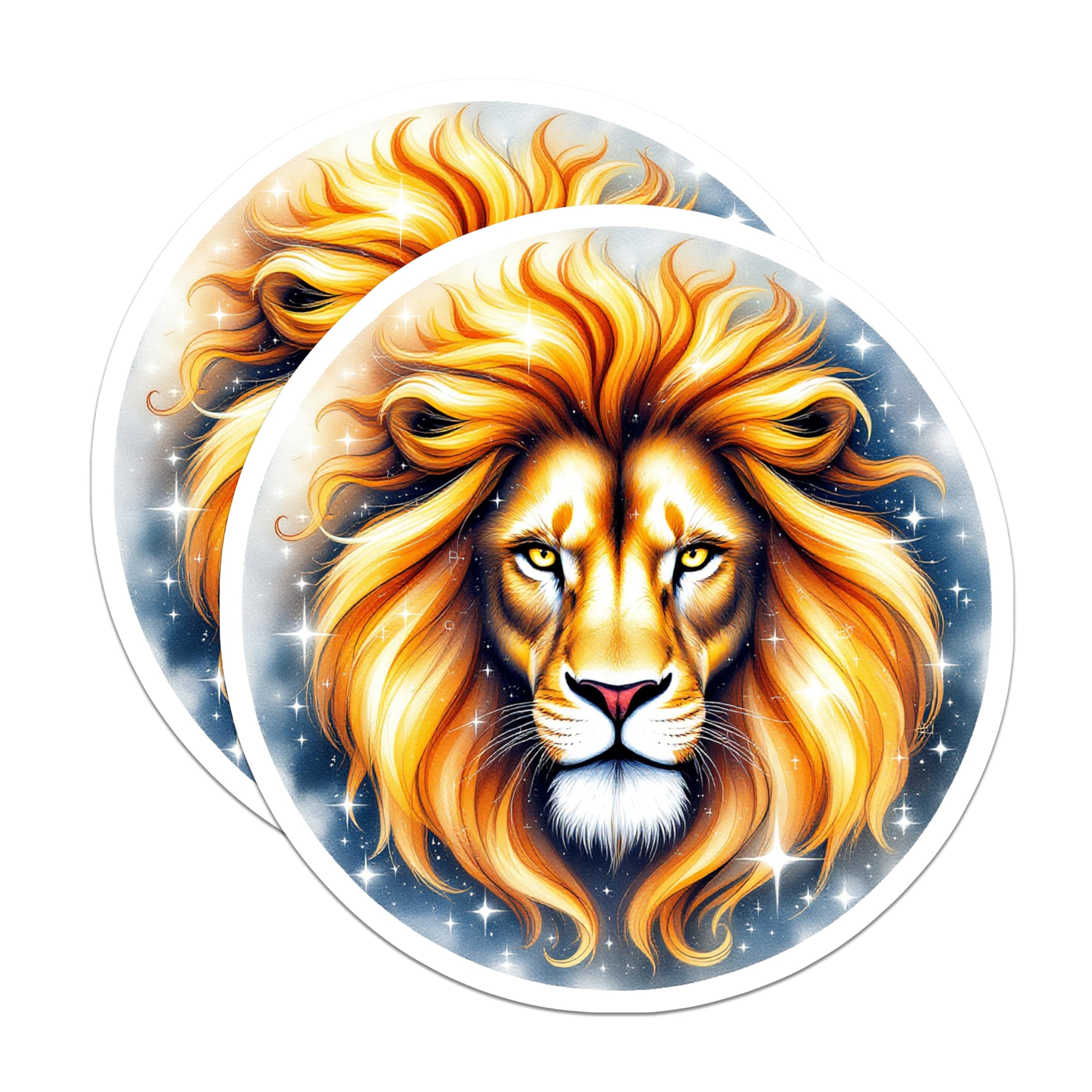 (2 Pack) Lion Art Magnets - Zodiac Sign Decor - Majestic Animal Fridge Embellishments - 5" On Longest Side - Premium Magnet - for Cars, Refrigerators, Toolboxes, Lockers - Made in USA - MAG16316