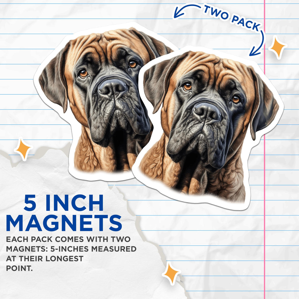(2 Pack) Bullmastiff Dog Magnets - Pet Lover Refrigerator Decor - Canine Breed Locker Display - 5 Inches On Longest Side - Thick Durable Magnet - Made in USA - MAG25509