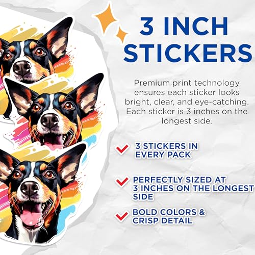 (3 Pack) Rat Terrier Decals - Dog Breed Laptop - Pet Art Stickers - 3 Inches On Longest Side - Easy Peel & Apply - Made in USA - 3MCS0803
