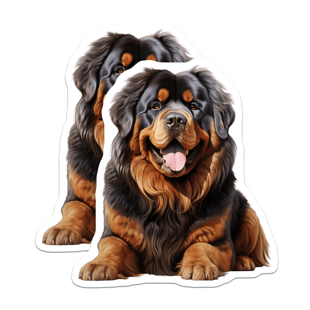 (2 Pack) Happy Fluffy Dog Magnets - Large Breed Pet Art - Tibetan Mastiff Dog Mom Dad - Animal Lover Decor - 5 Inches On Longest Side - Thick Durable Magnet - Made in USA - MAG27314