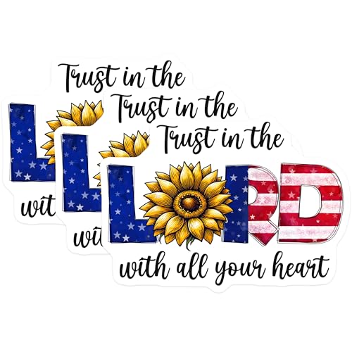 (3 Pack) Religious Decals - American Flag Decal - Sunflower Laptop Decal - 3 Inches On Longest Side - Easy Peel & Apply - Made in USA - 3MCS6637