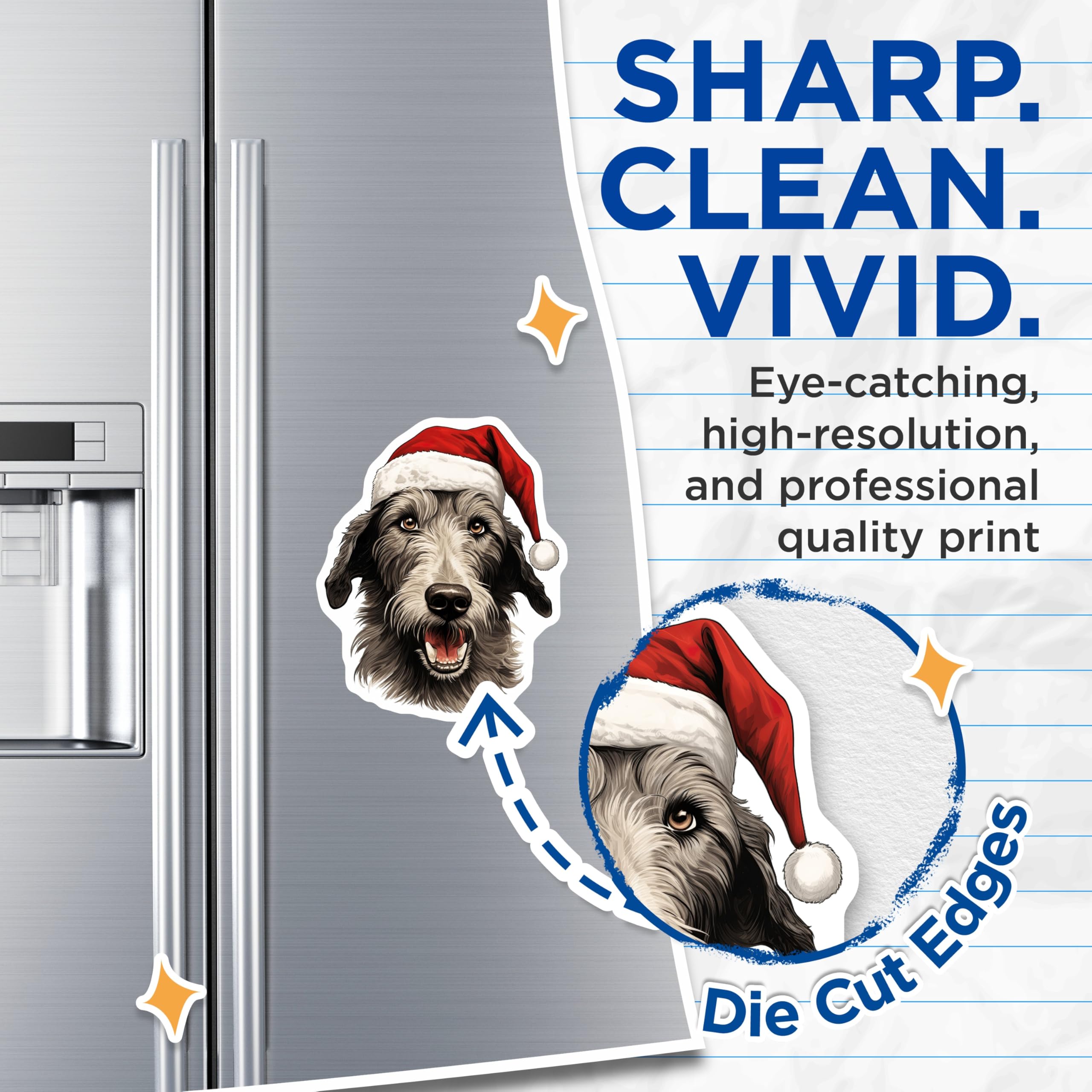(2 Pack) Christmas Dog Magnets - Santa Hat Puppy Decor - Dog Mom Holiday Kitchen Accent - 5 Inches On Longest Side - Thick Durable Magnet - Made in USA - MAG28949