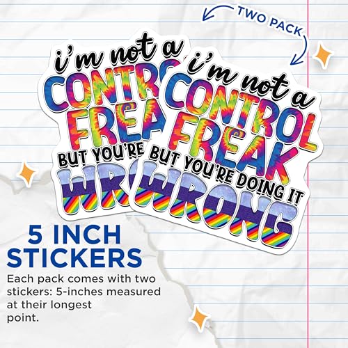 (2 Pack) Funny Control Freak Stickers - Rainbow Quote Stickers - Inspirational Words Stickers for Laptops - 5" On Longest Side - Sticks to Smooth Flat Surfaces - Made in USA - BMCS4106