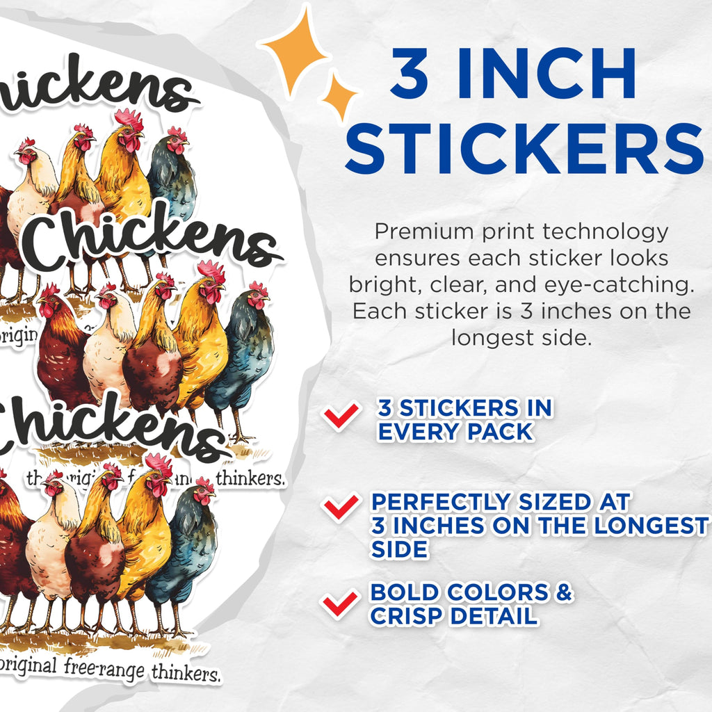 (3 Pack) Chicken Decals - Farm Animal Stickers - Laptop Decals - 3 Inches On Longest Side - Easy Peel & Apply - Made in USA - 3MCS1452