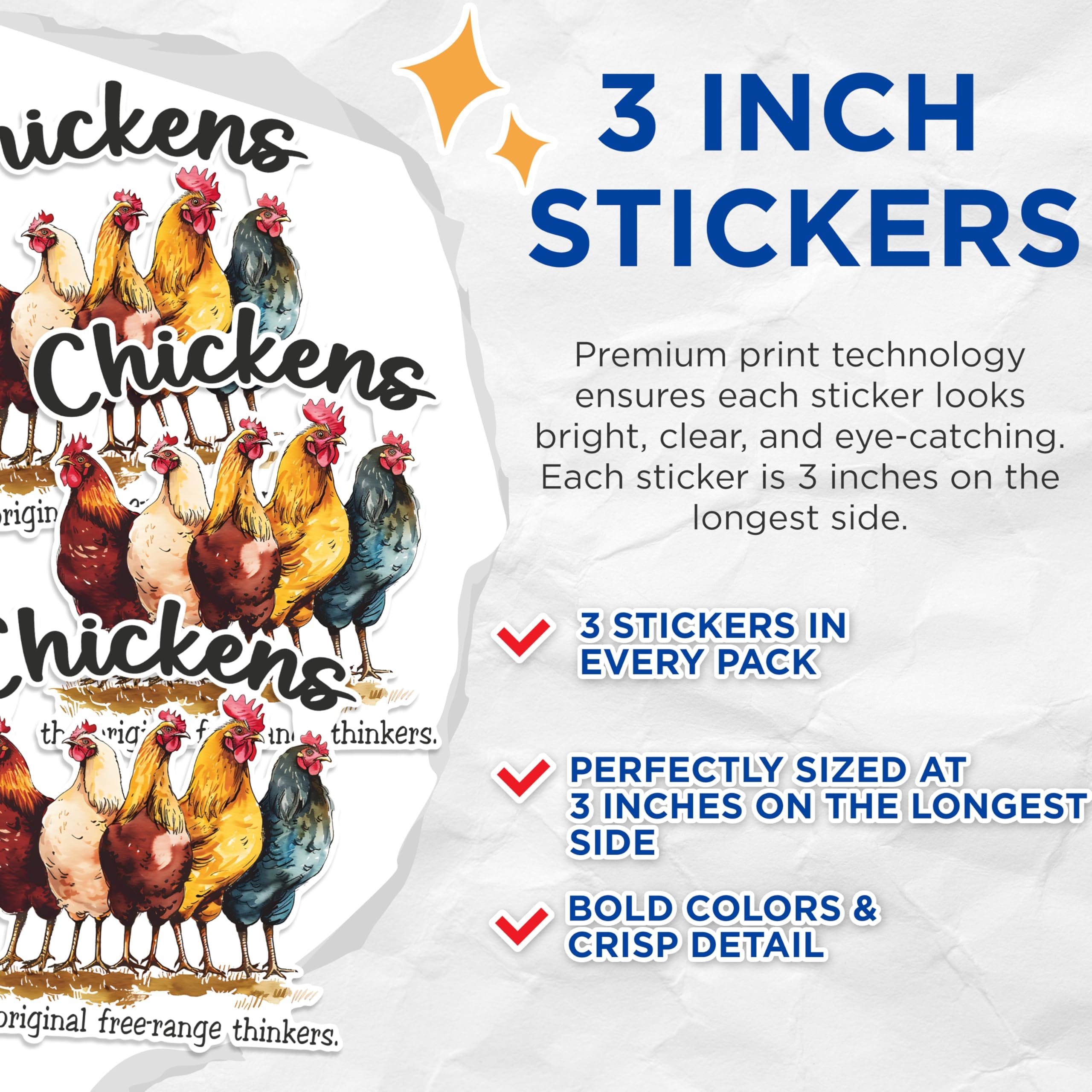 (3 Pack) Chicken Decals - Farm Animal Stickers - Laptop Decals - 3 Inches On Longest Side - Easy Peel & Apply - Made in USA - 3MCS1452