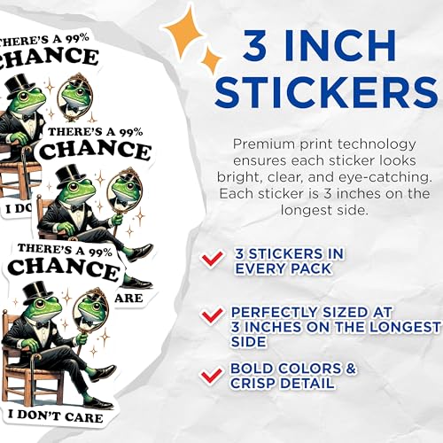 (3 Pack) Frog Decals - Funny Frog - I Dont Care Decal - 3 Inches On Longest Side - Easy Peel & Apply - Made in USA - 3MCS6382